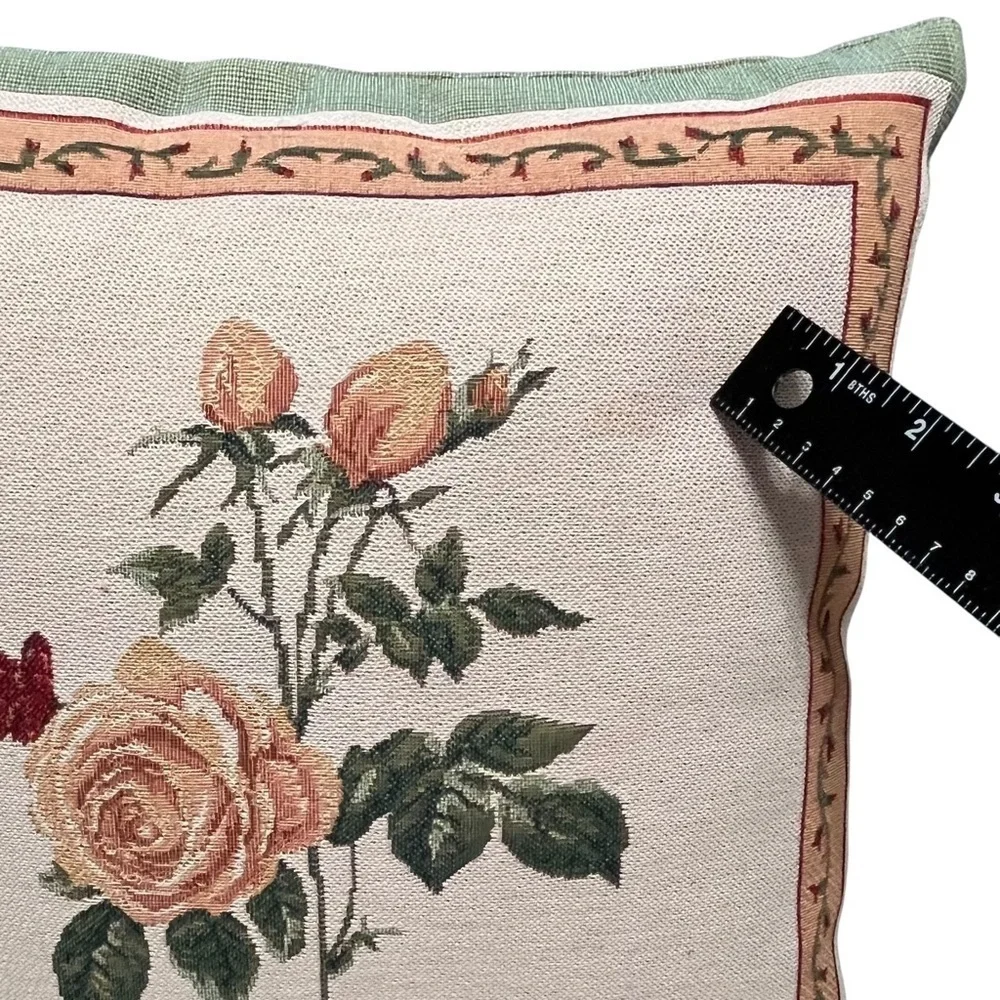 Pair of Vintage Rose Double-Sided Tapestry Pillows 13” x 13.5”